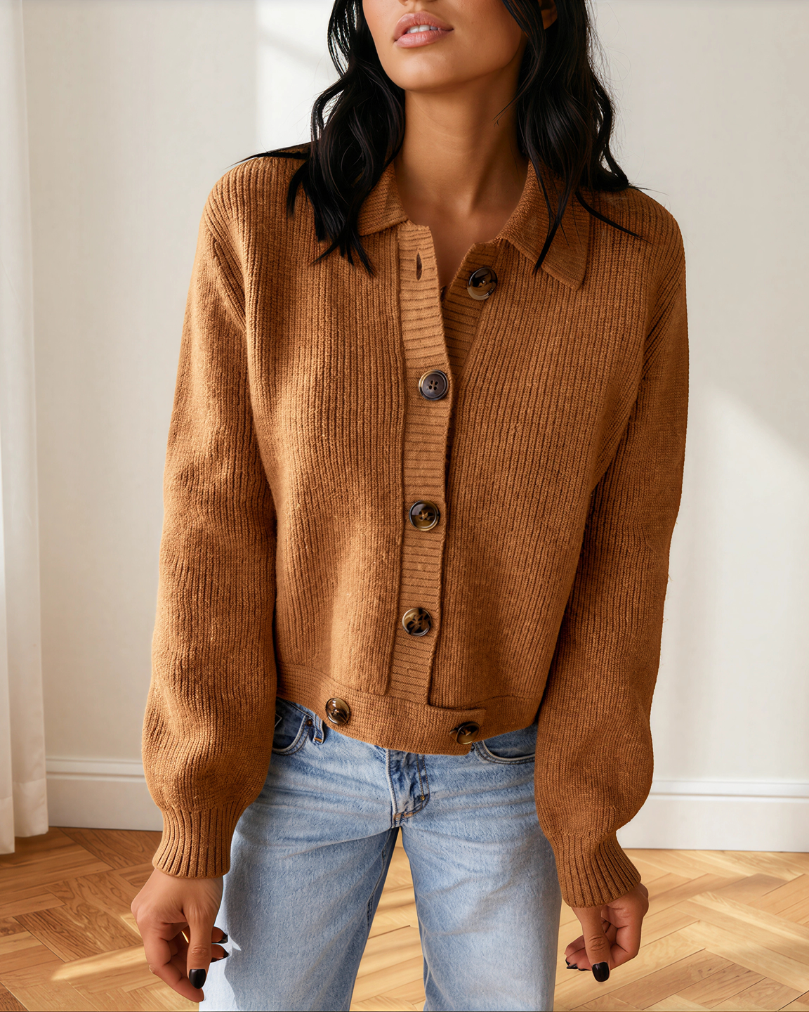 Indie & Co. Scottie Ribbed Knit Collar Button Front Long Sleeve Cardigan - $76.00 at West Path 