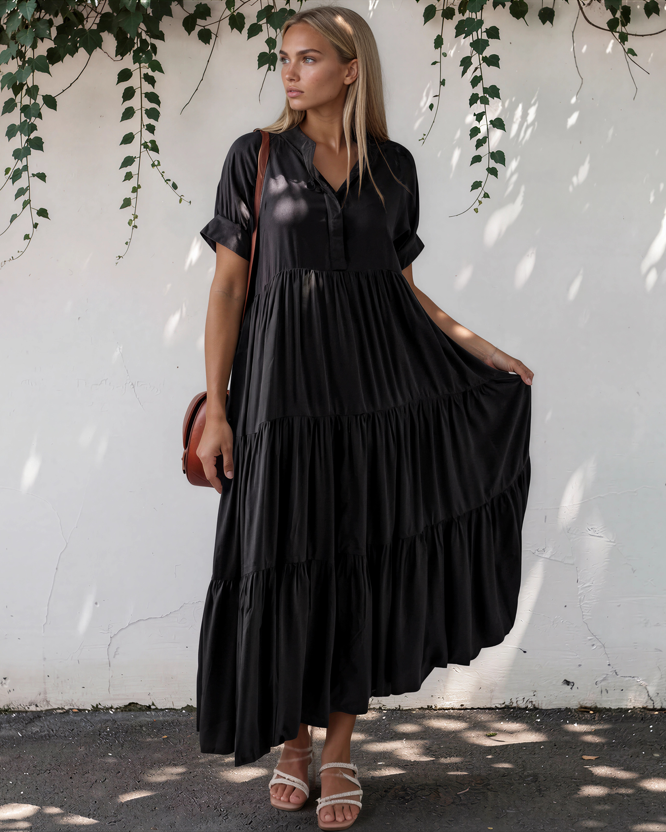 Indie & Co. Selah Ruffle Tiered Long Flared Dress - $72.00 at West Path 