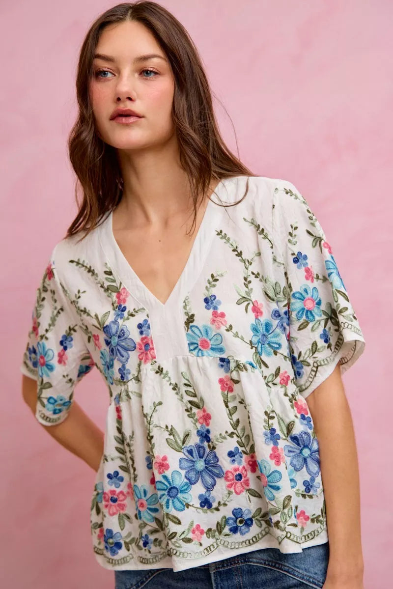 MPL SO ME Floral Embroidered Baby Doll Blouse Top - $49.00 at West Path 