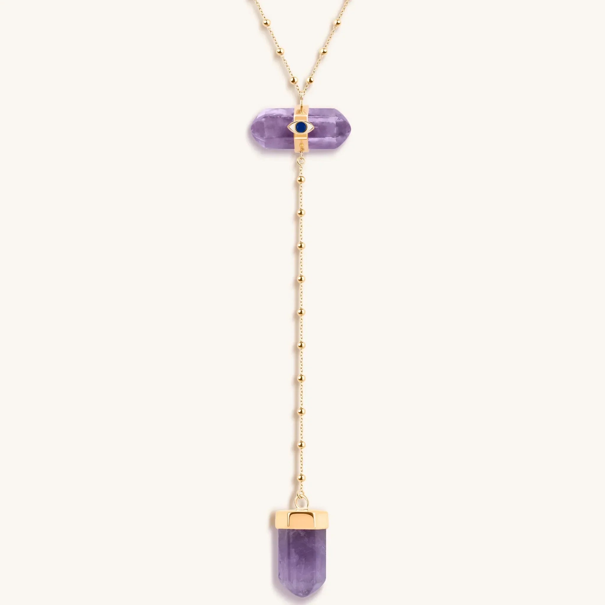 Karma and Luck Soothing Remedy Gold Amethyst Evil Eye Double Pointer Necklace - $249.00 at West Path 
