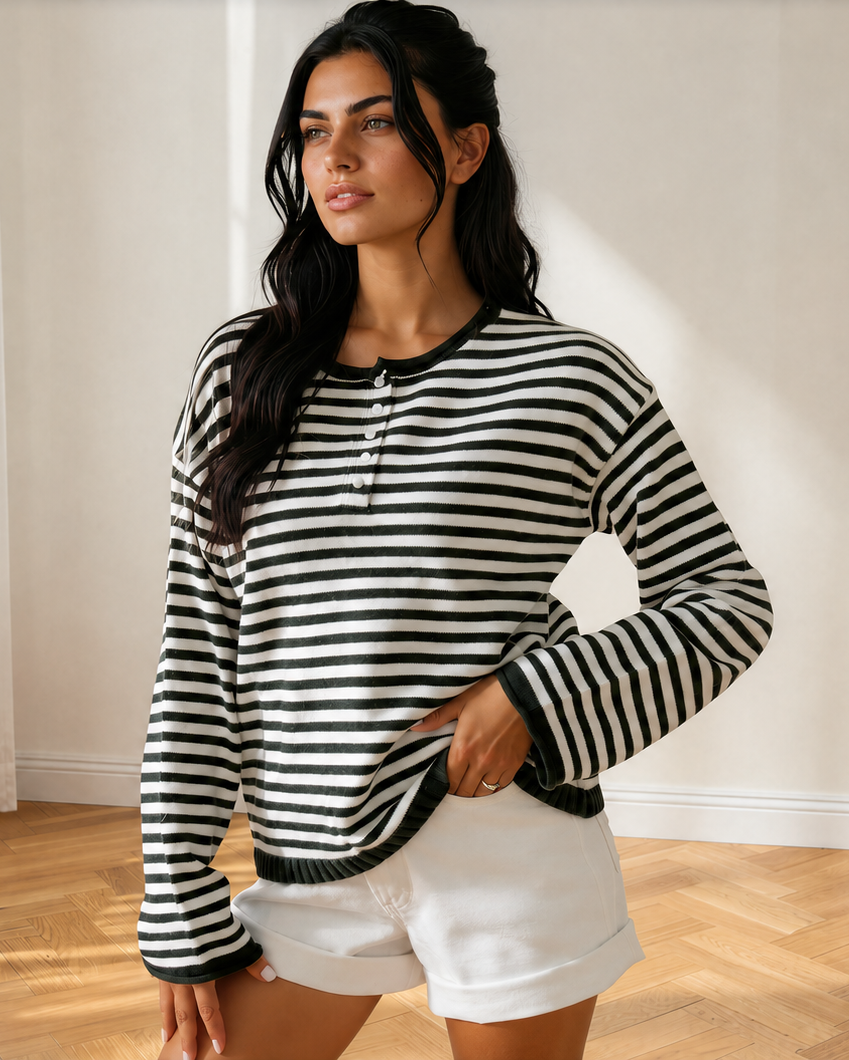 Indie & Co. Sophia Button Placket Drop Shoulder Long Sleeve Sweater - $58.00 at West Path 