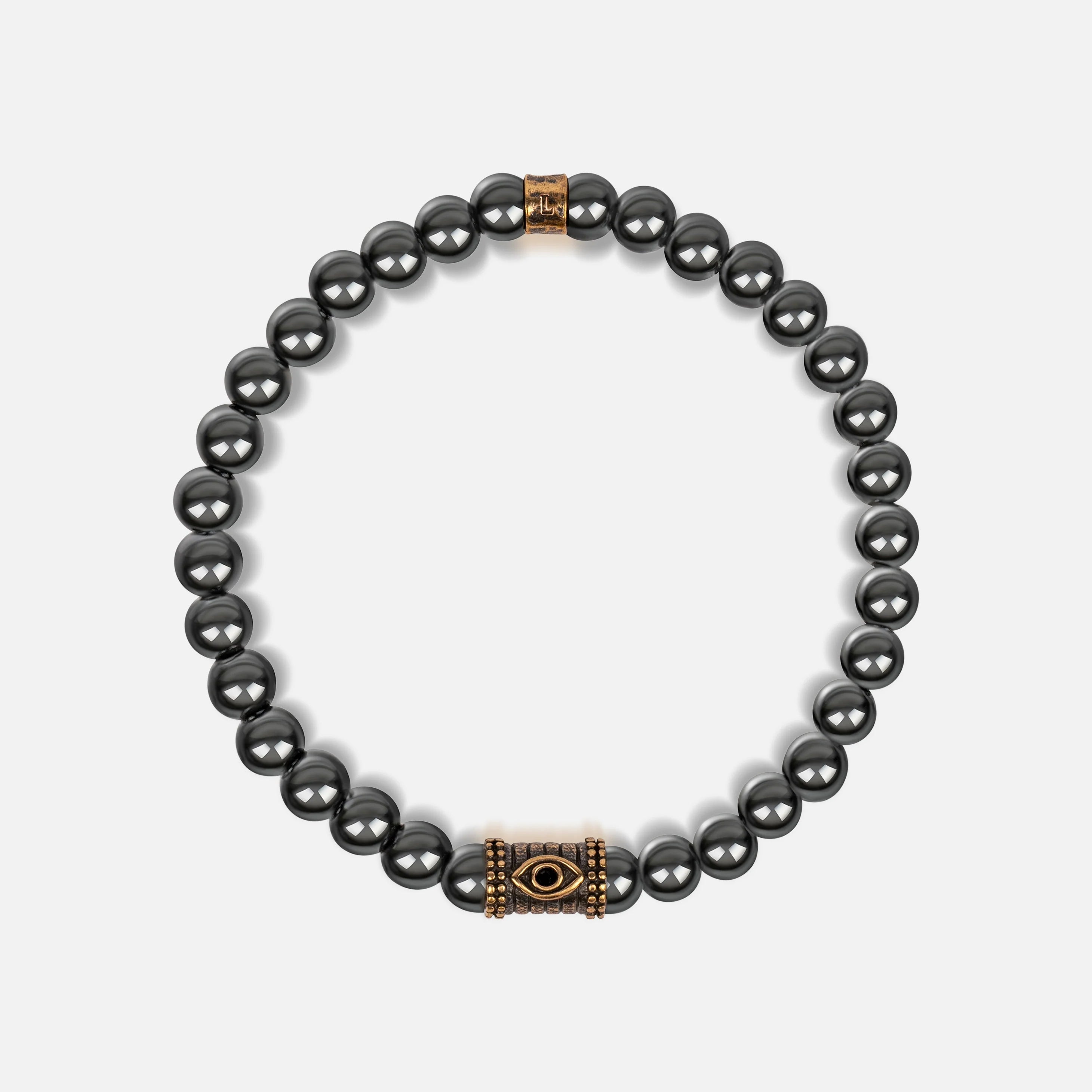 Karma and Luck Spiritual Fortress Hematite Evil Eye Charm Bracelet - $79.00 at West Path 
