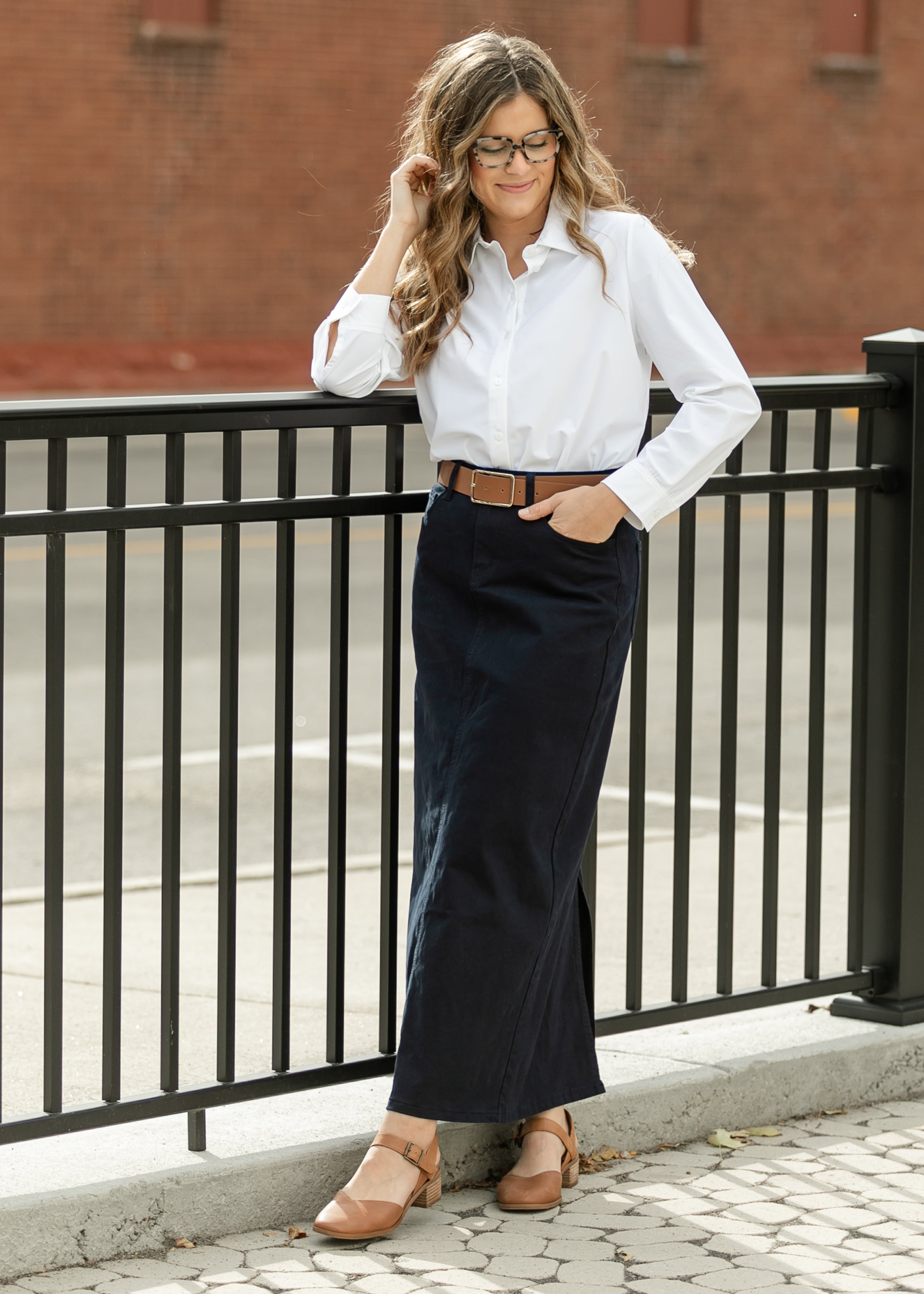 Inherit Co. Stella Navy Maxi Denim Skirt - $56.00 at West Path 