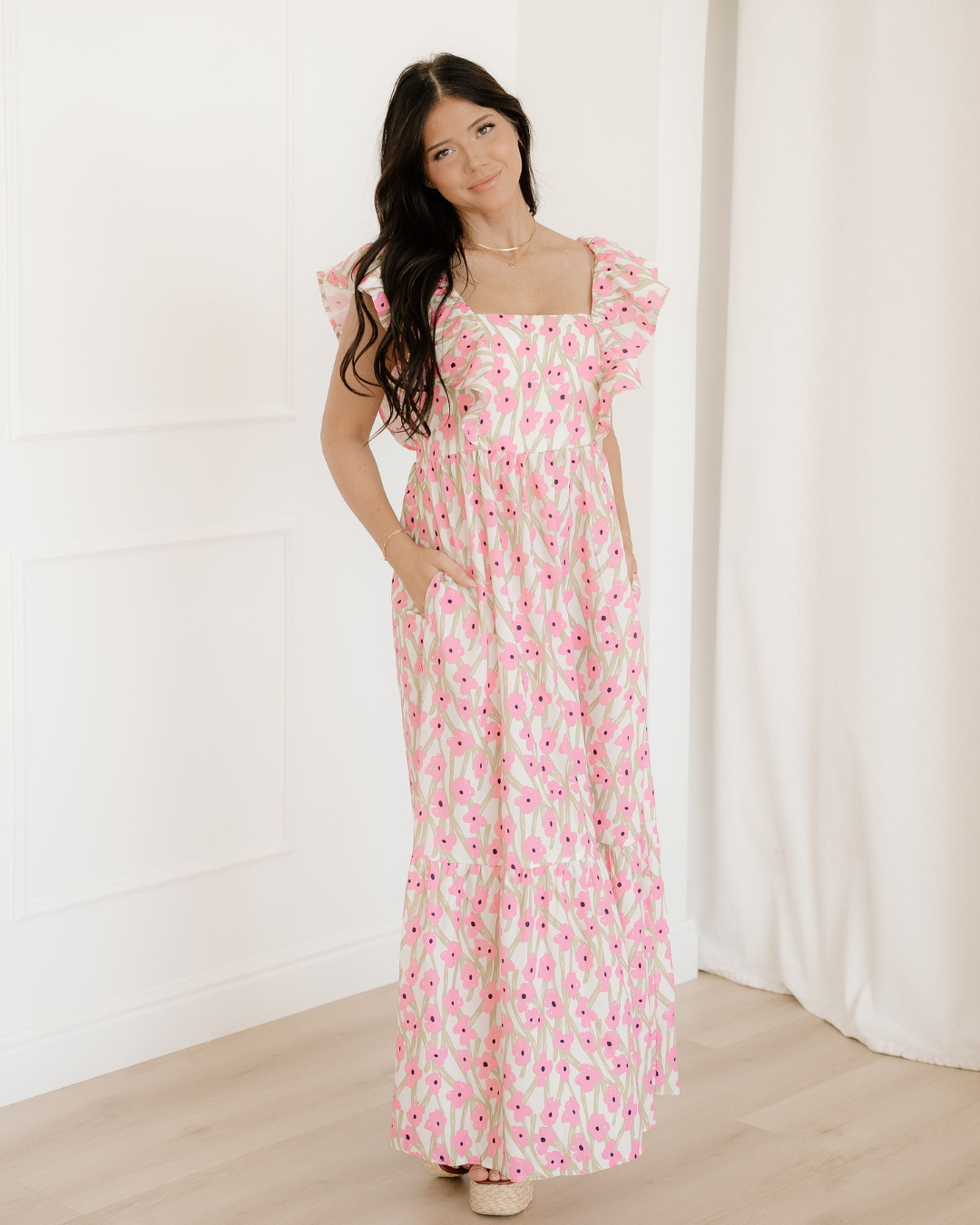 Indie & Co. Sunny Floral Print Square Neck Ruffled Strap Maxi Dress - $76.00 at West Path 