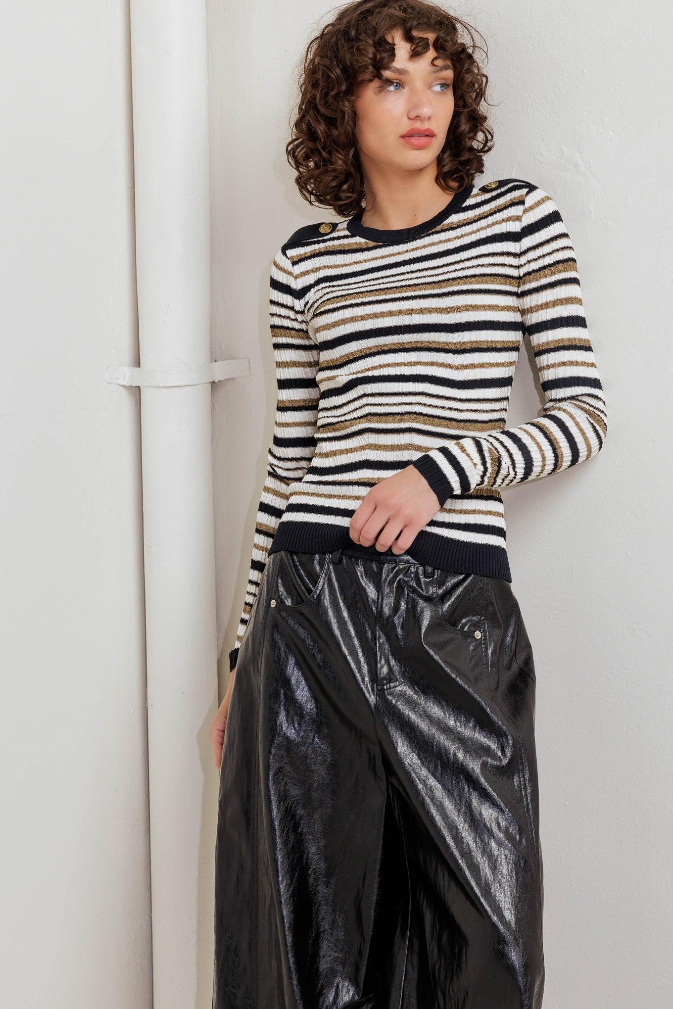 Flying Tomato SWEET STRIPE MUSE SWEATER KNIT TOP - $48.00 at West Path 