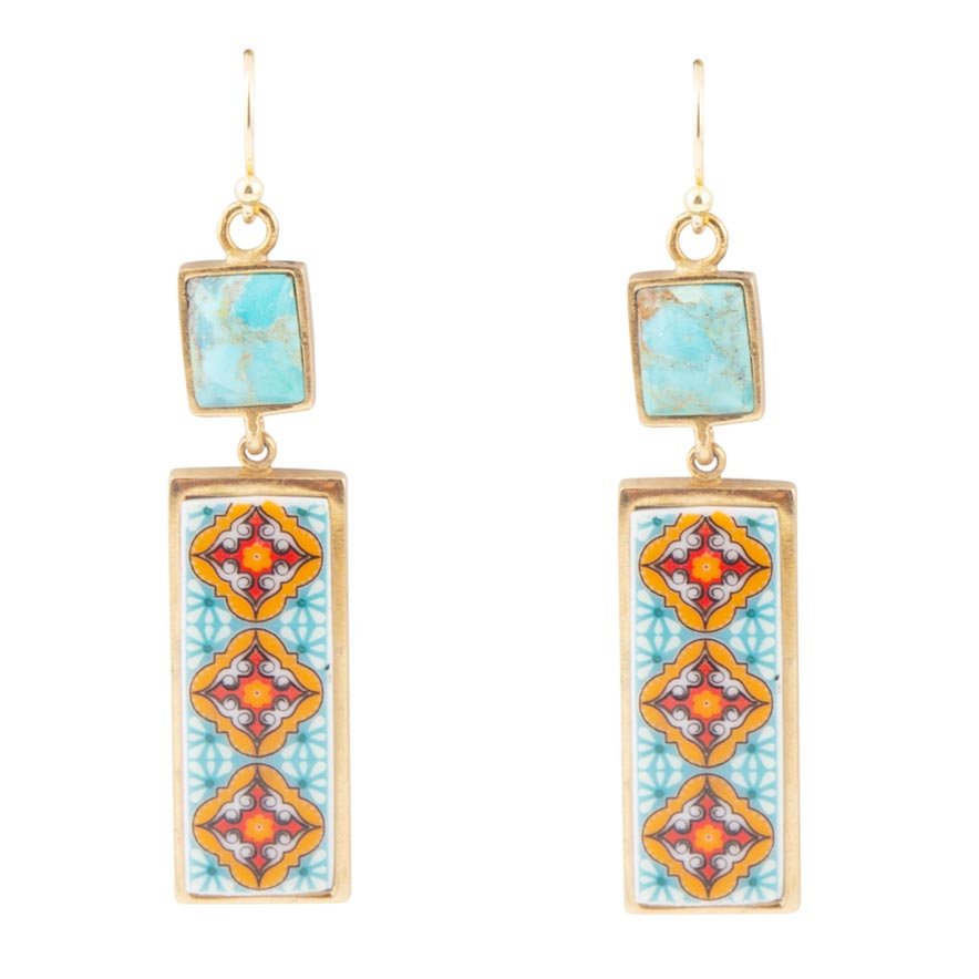 Barse Jewelry Talavera Tile and Blue Turquoise Golden Dangle Earrings - $114.00 at West Path 