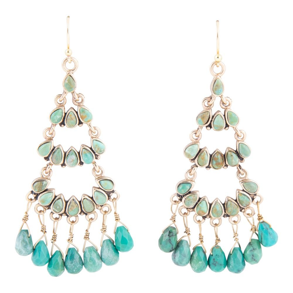 Barse Jewelry Triple the Blue Turquoise Golden Chandelier Earrings - $98.00 at West Path 