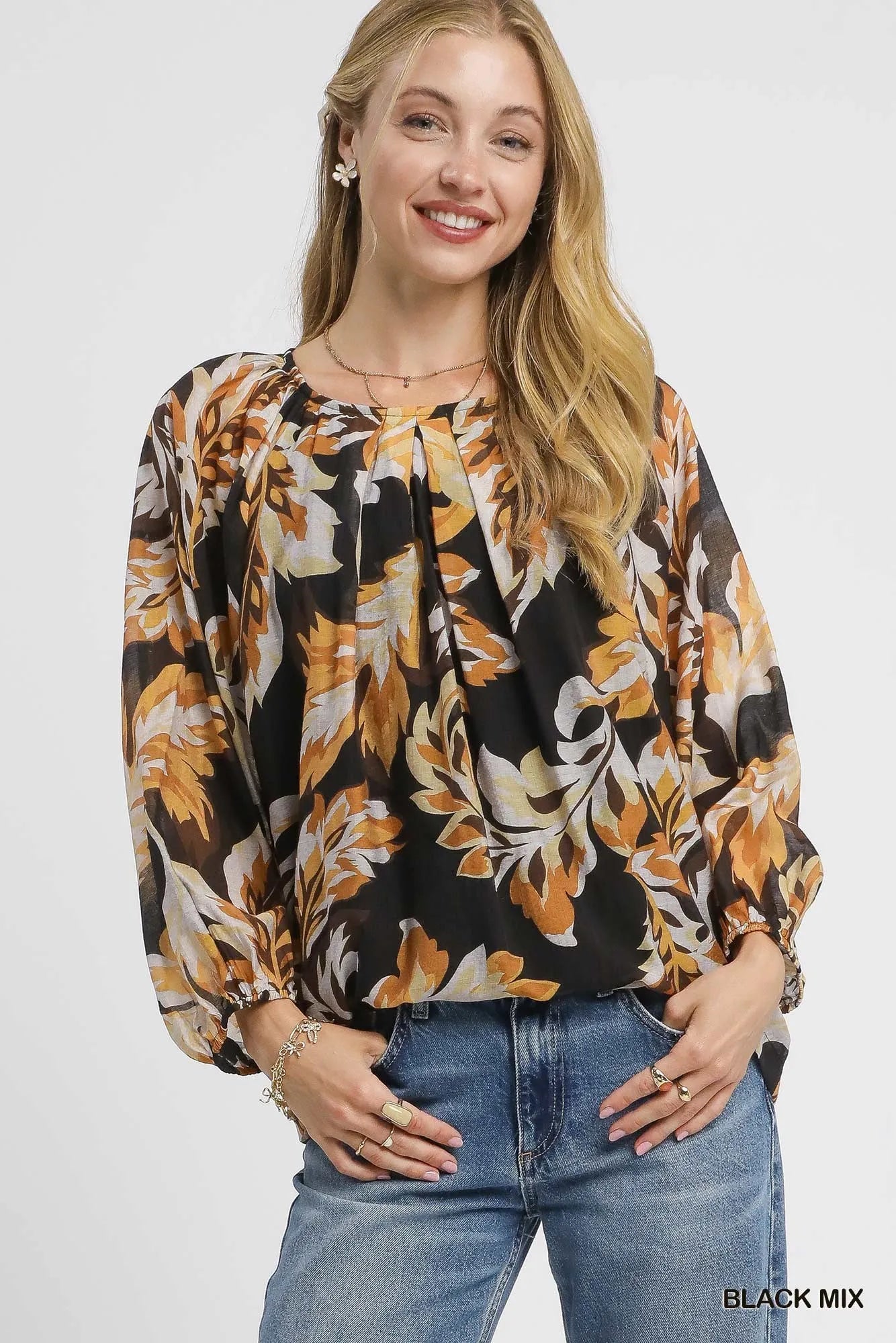 MPL Umgee Autumn Leaf Print Balloon Sleeve Blouse - $59.00 at West Path 