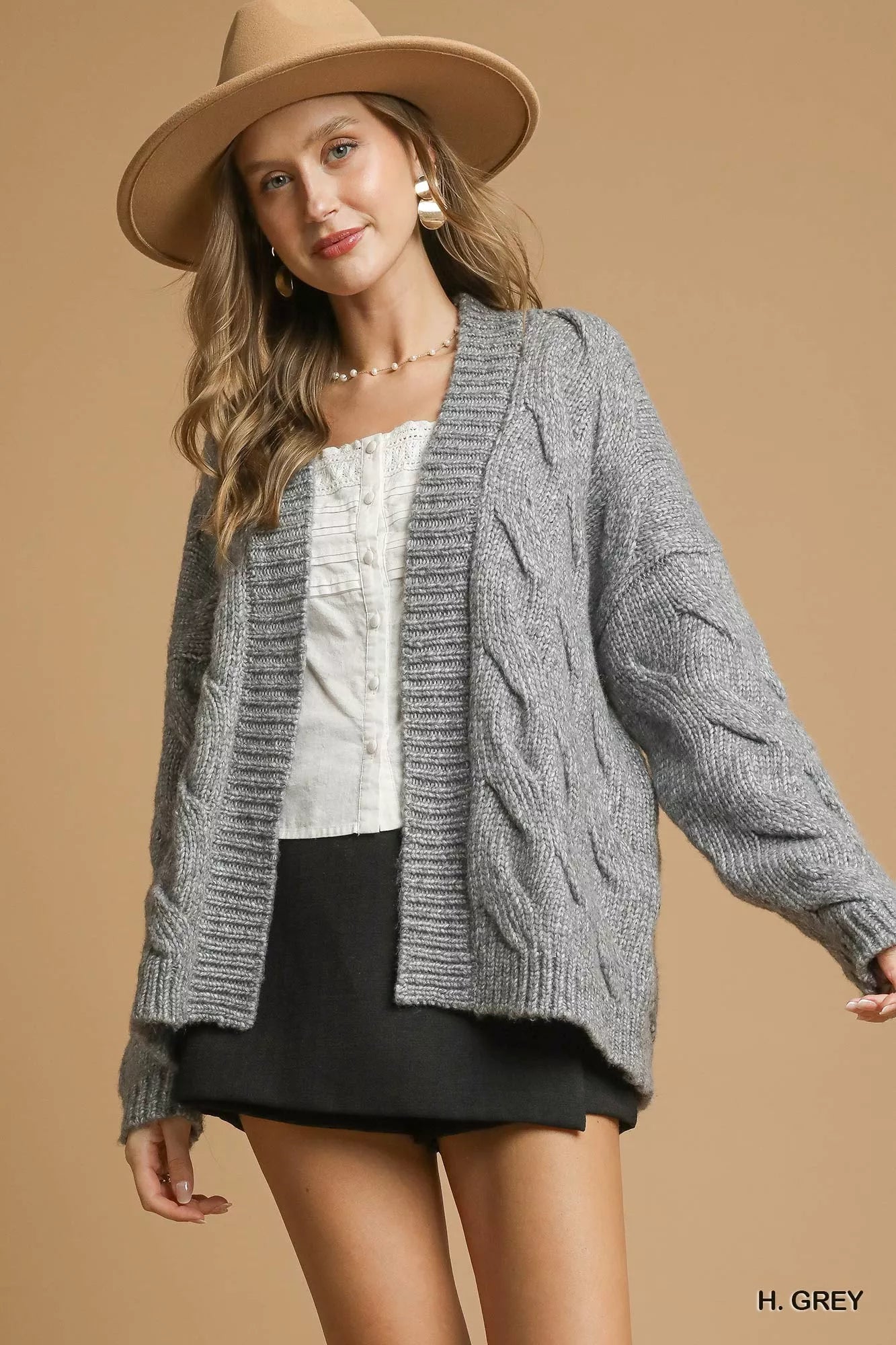 MPL Umgee Chunky Cable Knit Open Front Cardigan - $68.00 at West Path 