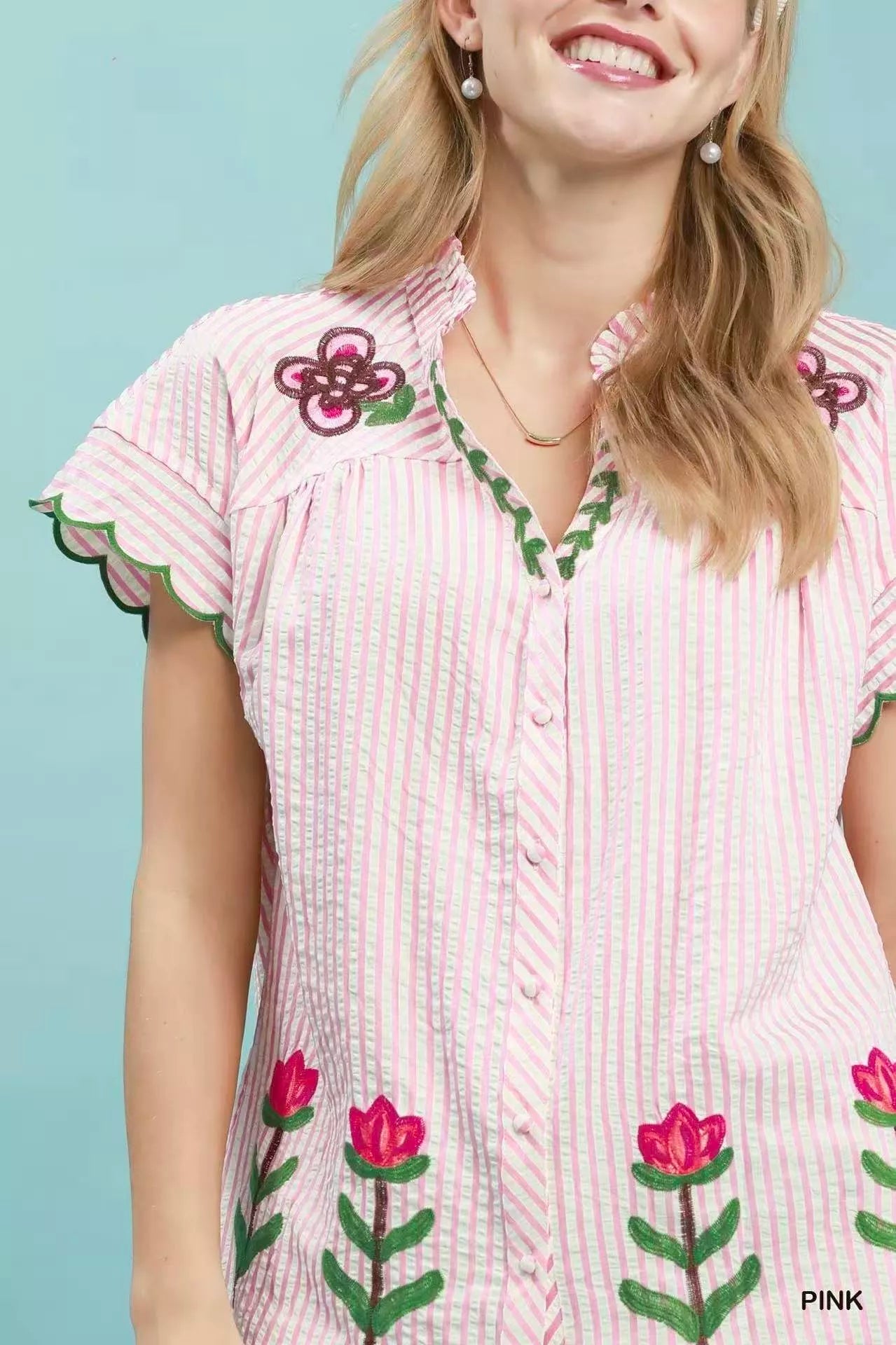 MPL Umgee Embroidered Stripe Button Front Top - $65.00 at West Path 