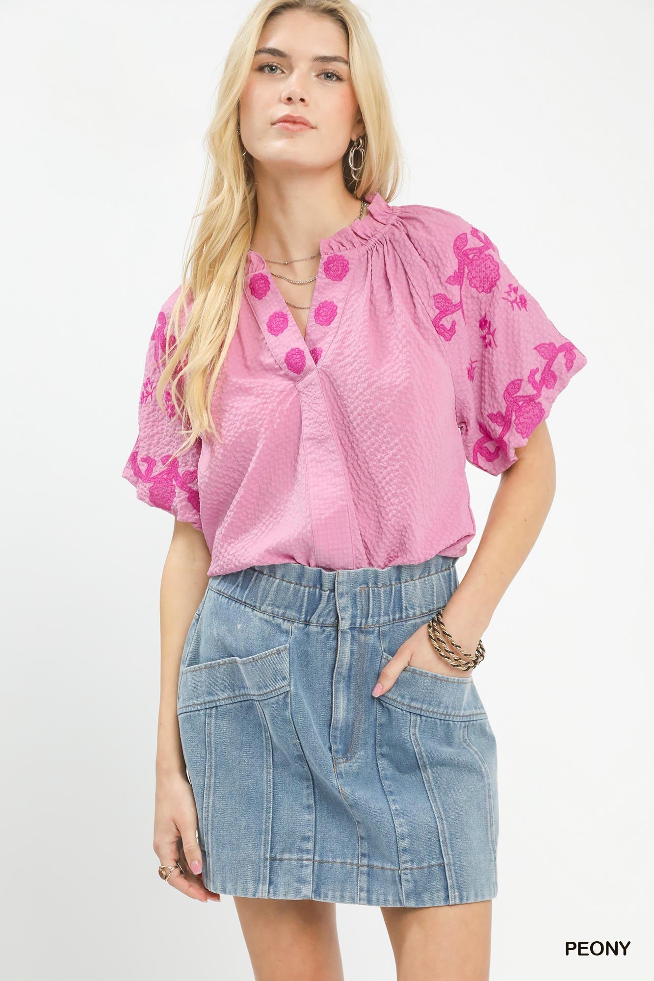 MPL Umgee Embroidered Textured Flutter Sleeve Top - $65.00 at West Path 