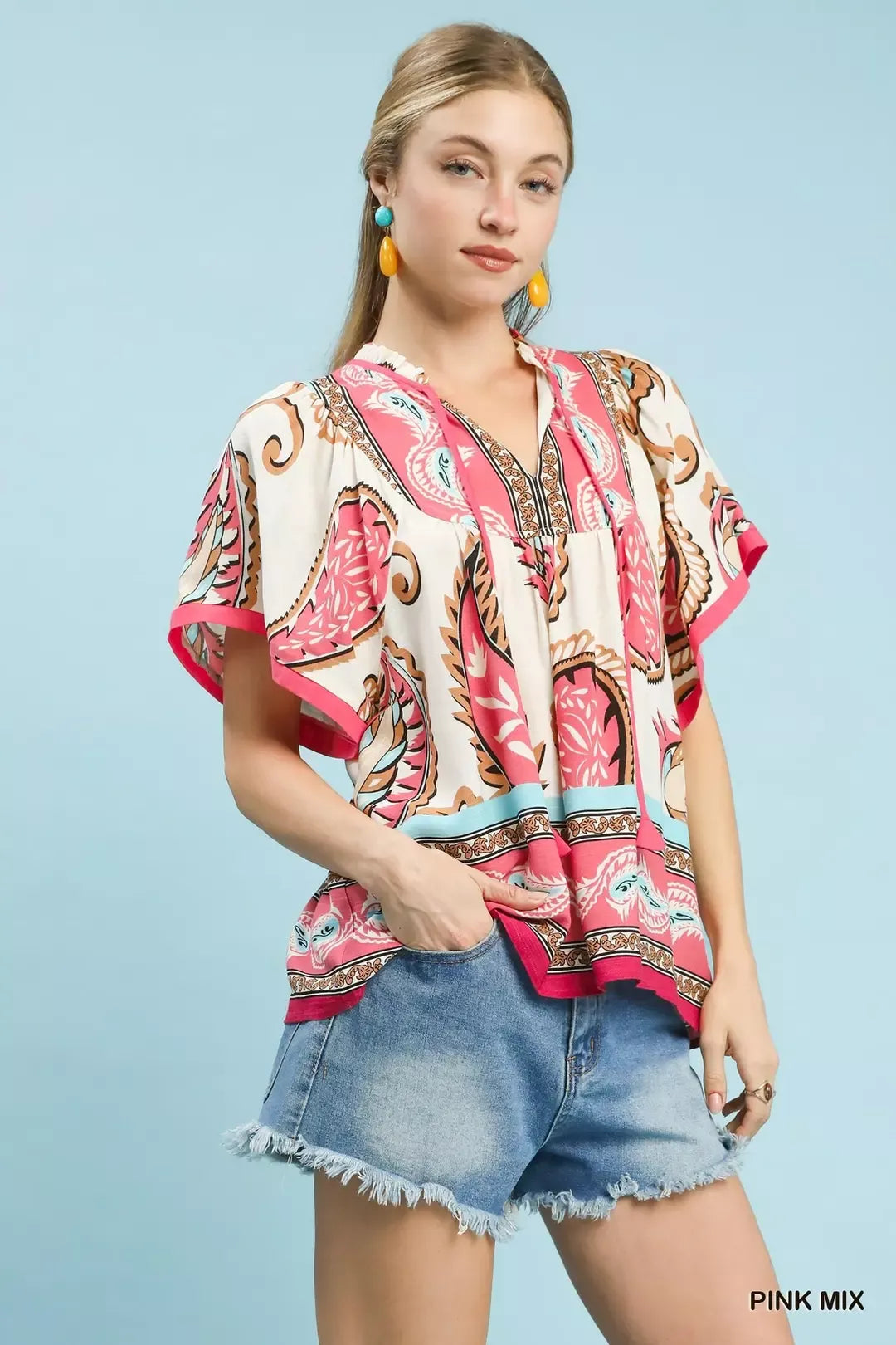 MPL Umgee Mix Paisley Border Print Tassel Top - $50.00 at West Path 