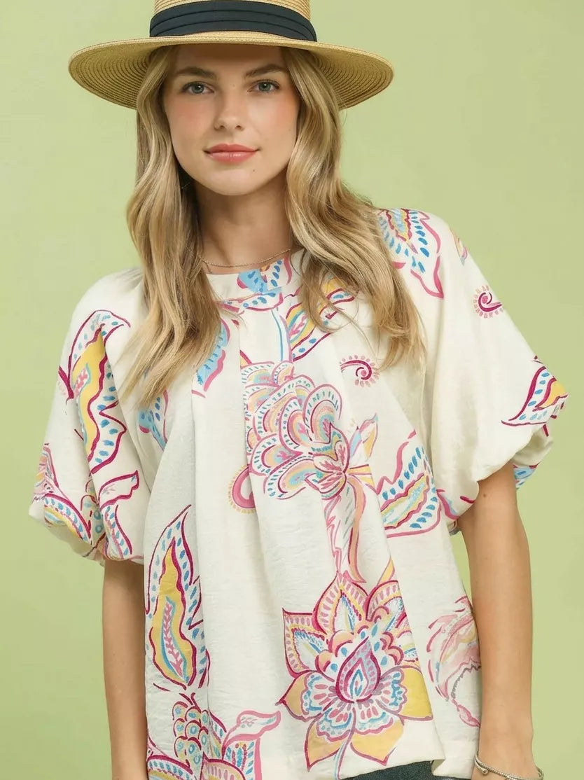 MPL Umgee Paisley Print Puff Sleeve Top - $55.00 at West Path 
