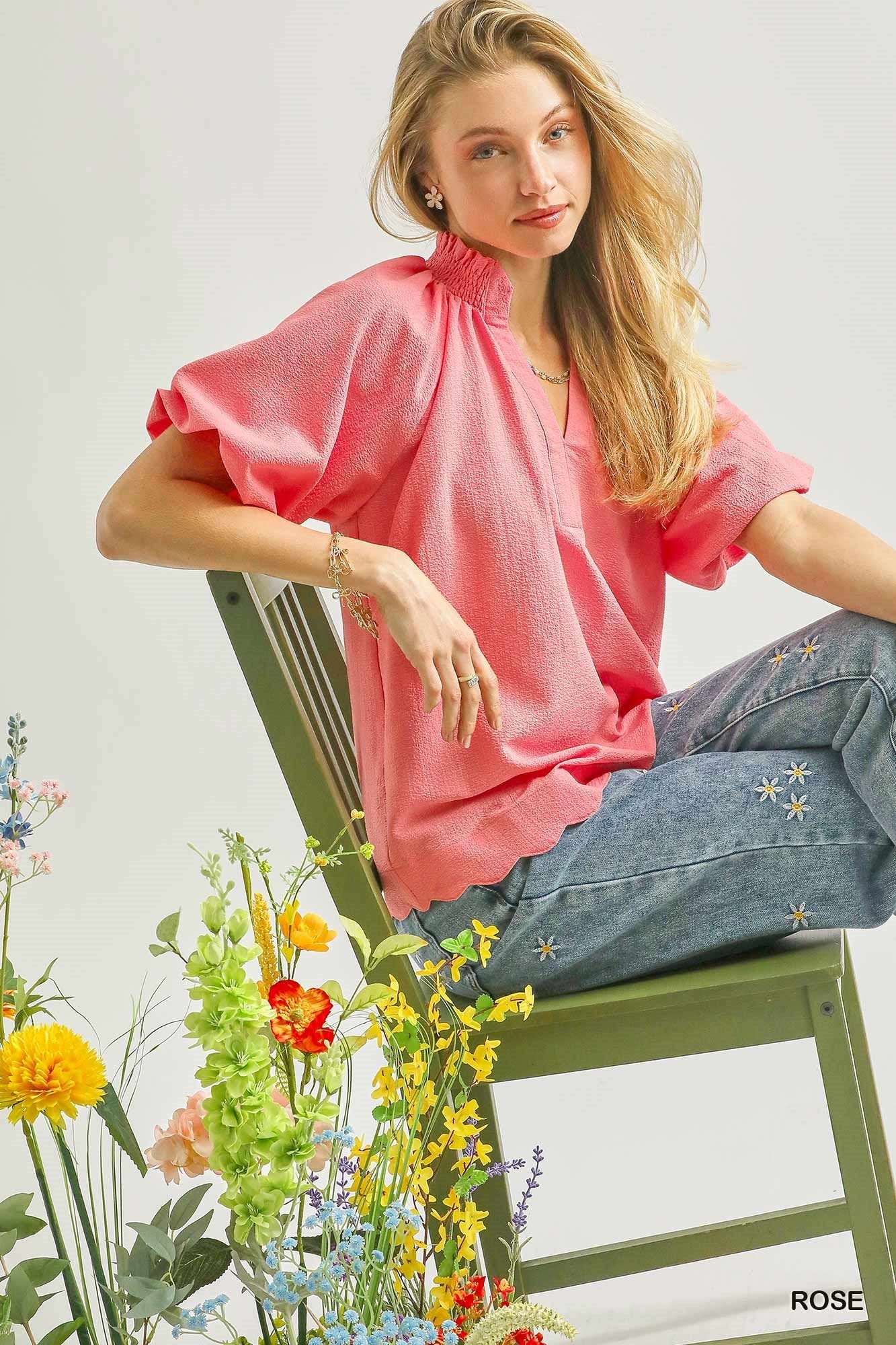MPL Umgee Scalloped Hem Textured Blouse - $55.00 at West Path 