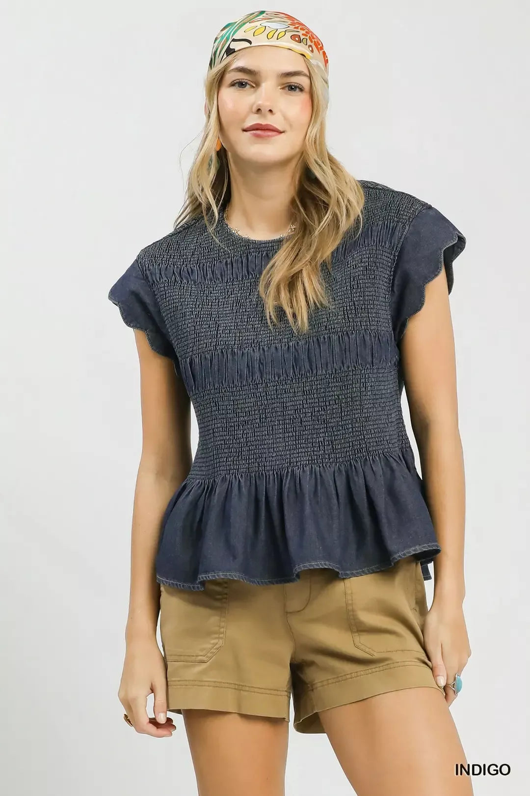 MPL Umgee Smocked Peplum Top with Scalloped Ruffle Cap Sleeves - $72.00 at West Path 