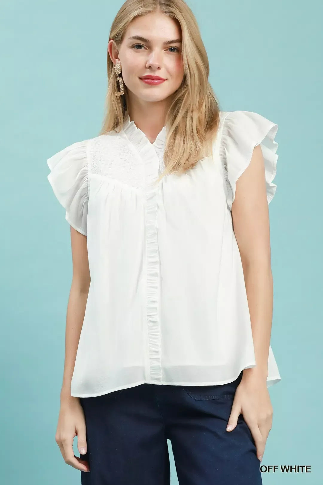 MPL Umgee Smocked Yoke Ruffle Sleeve Blouse - $57.00 at West Path 
