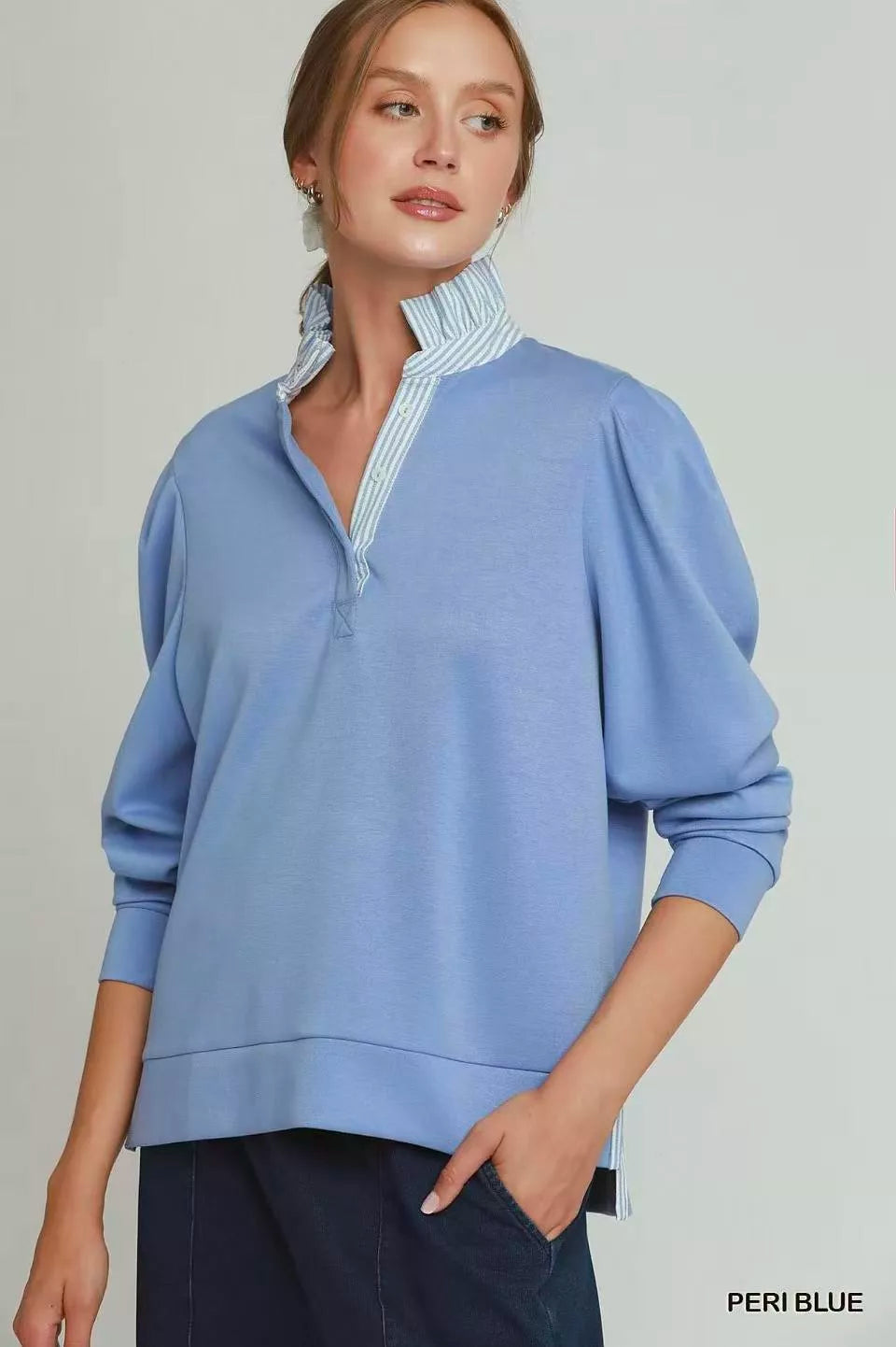 MPL Umgee Stripe Ruffle Neck Long Sleeve Top - $53.00 at West Path 