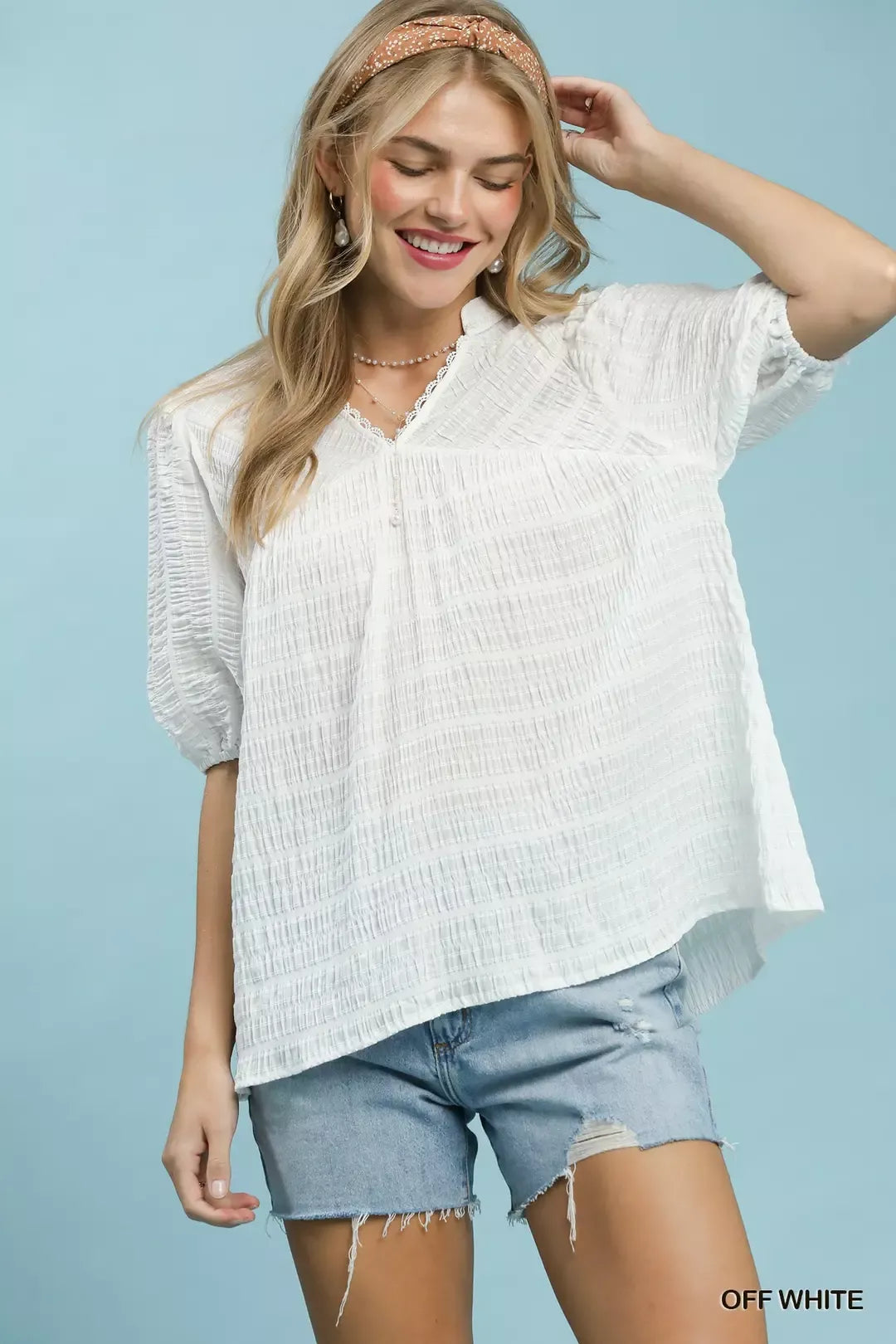 MPL Umgee Textured Puff Sleeve Blouse - $55.00 at West Path 