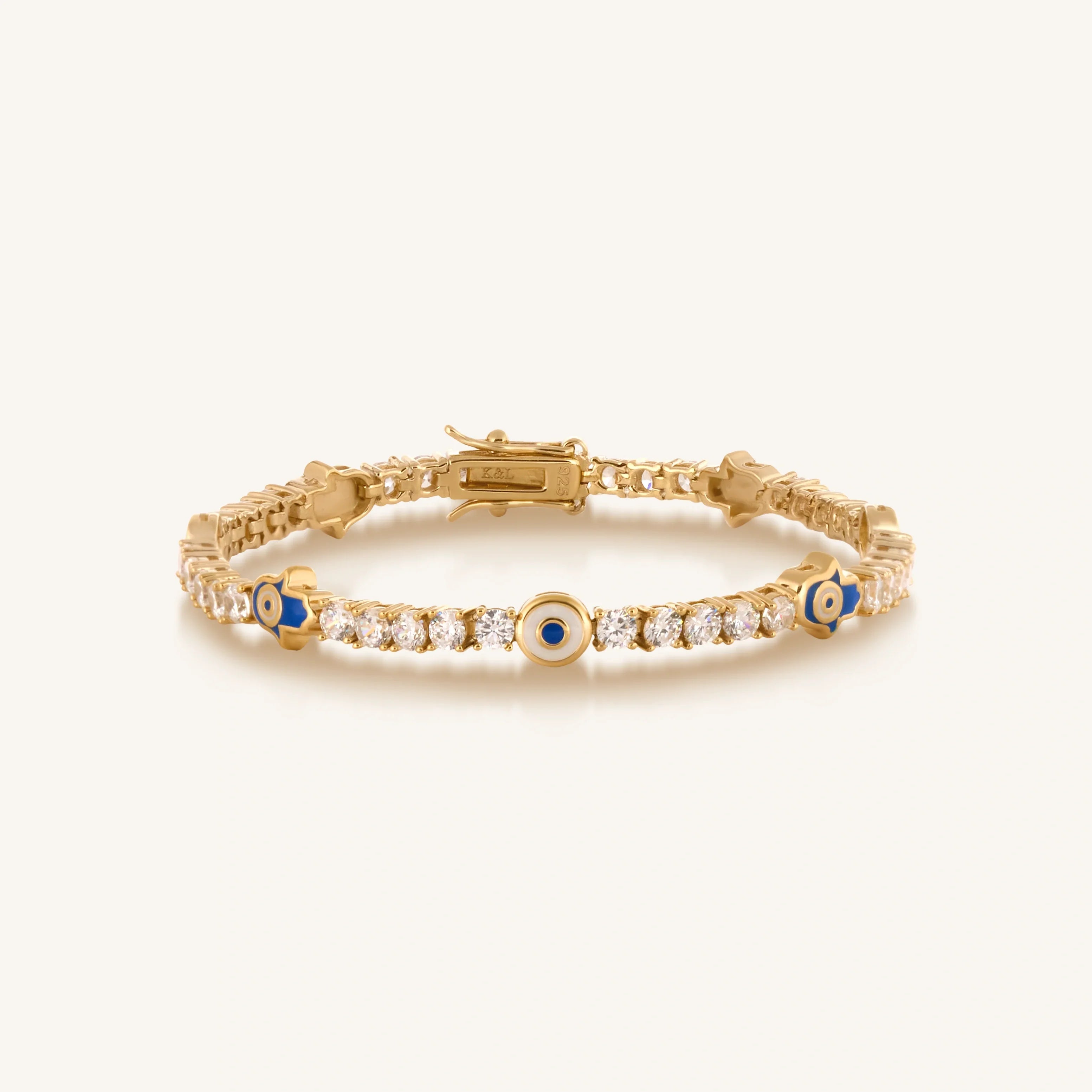 Karma and Luck Warden of Peace Gold Evil Eye & Hamsa Tennis Bracelet - $249.00 at West Path 